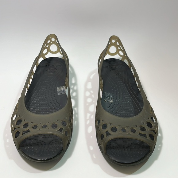 CROCS Adrina Ballet Open Toe Slip On Flats Gray Espresso Brown Size 10 - Picture 4 of 10